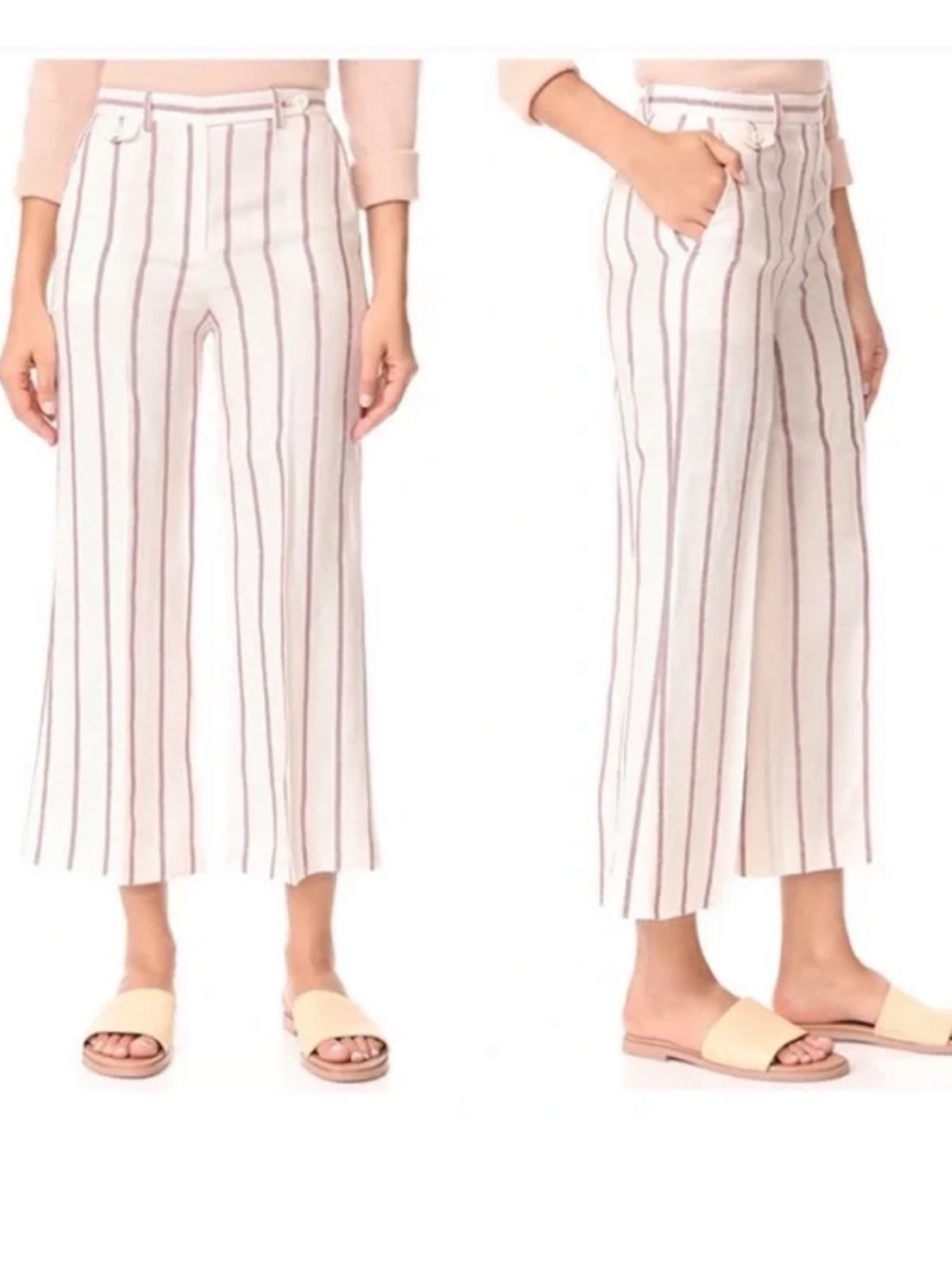 Theory Nadeema Wide-Leg Crop Stripe Linen Pants Size 00 NEW